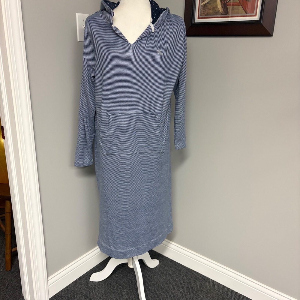 Lauren Ralph Lauren Striped Hooded Nightgown Blue White Polka Dot Lounge Dress